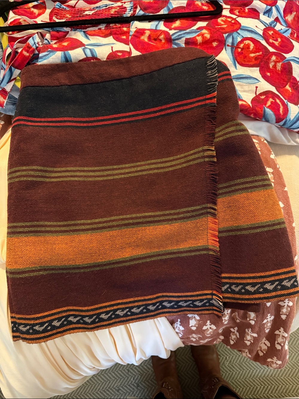 Loft Wool Blanket Fringe Southwestern Aztec Faux Wrap Mini Skirt size 6